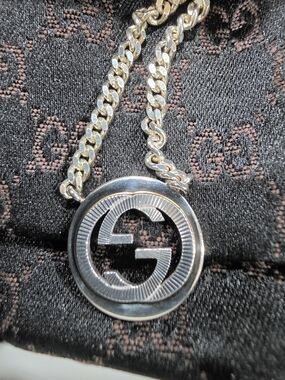 Gucci Interlocking G Pendant Groove Necklace 925 Sterling Silver W/Box And Dusty